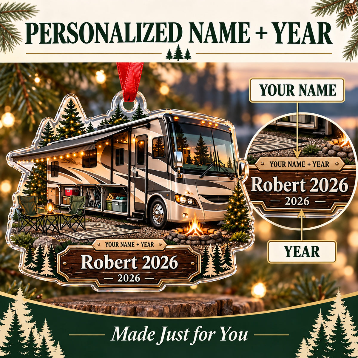 Personalized Class A Motorhome Acrylic Ornament — Personalization guide