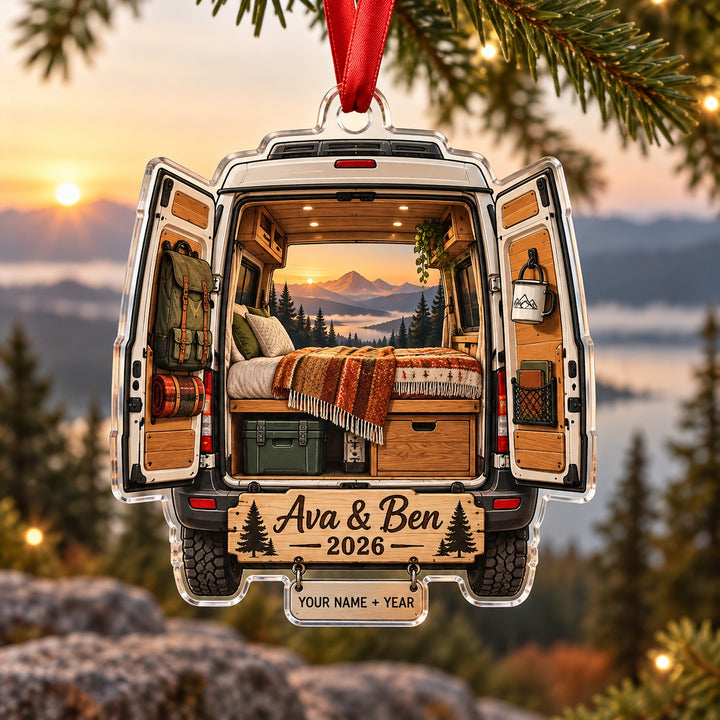 Personalized Camper Van Adventure Acrylic Ornament — Main design