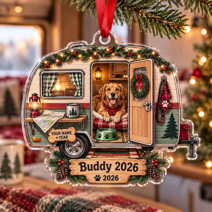 Personalized RV Dog Navigator Acrylic Ornament — Main design