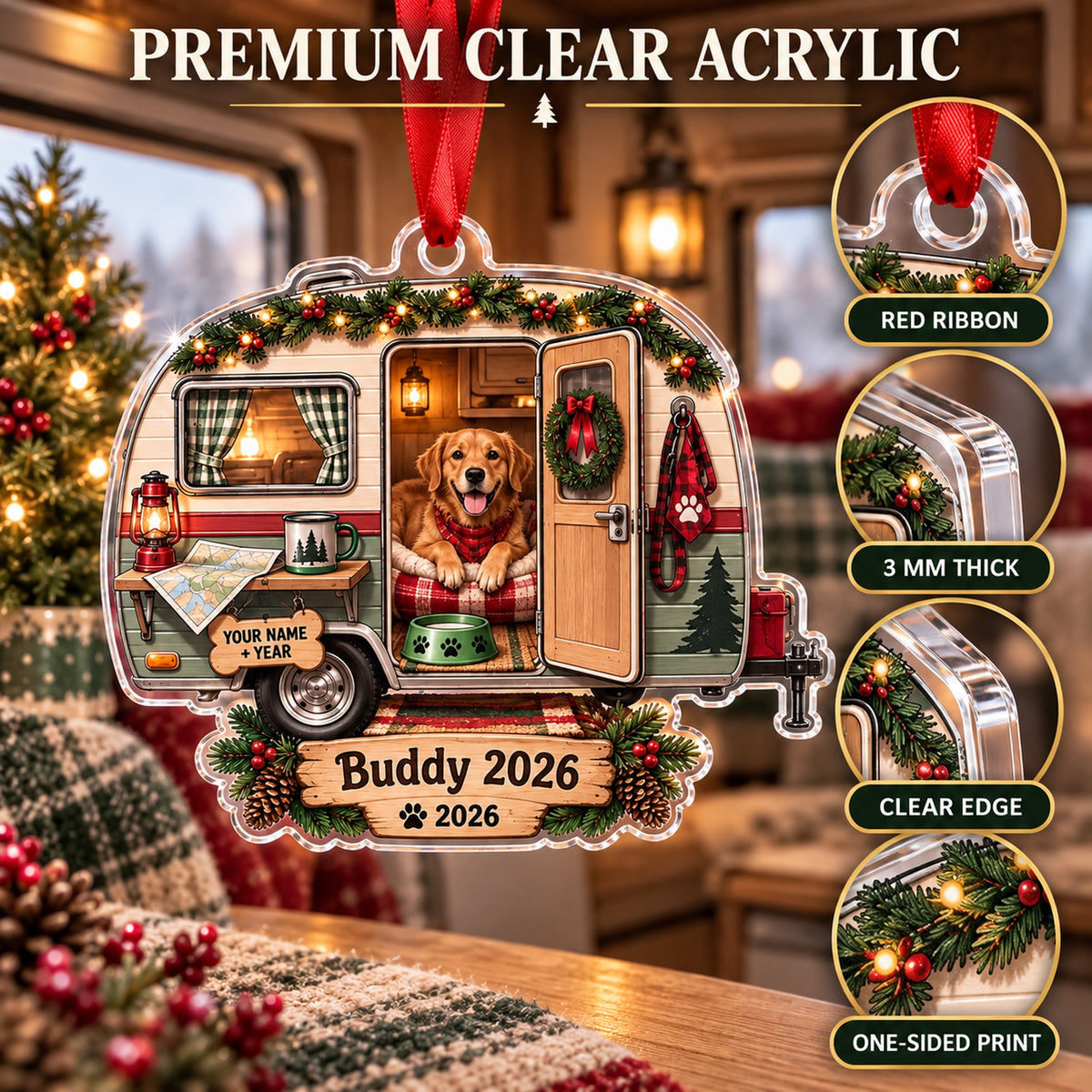 Personalized RV Dog Navigator Acrylic Ornament — Flat acrylic material