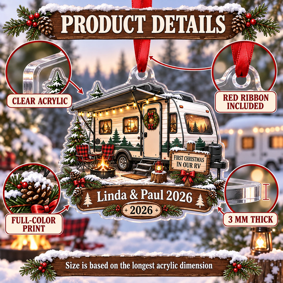 Personalized First Christmas in Our RV Acrylic Ornament — How to order