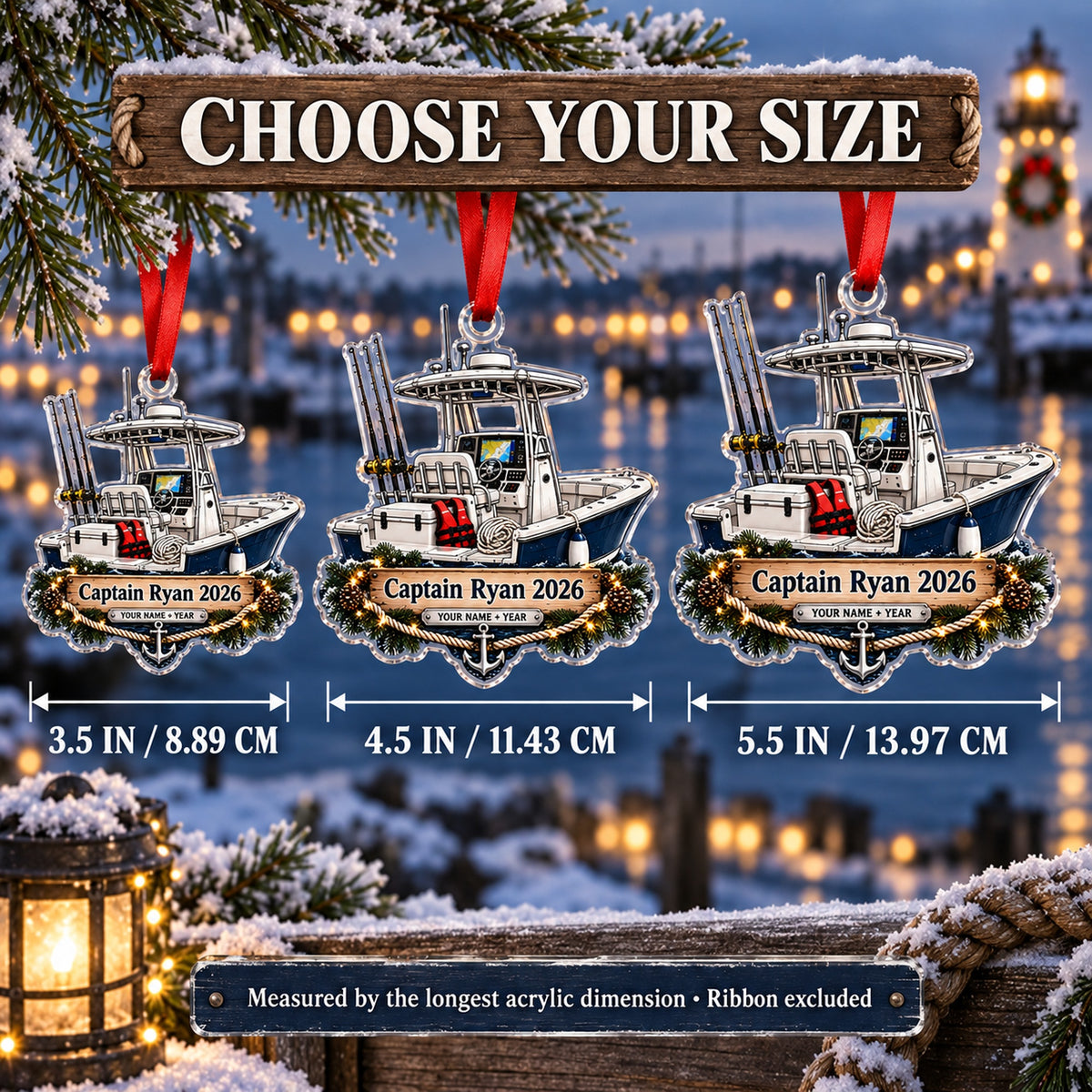 Personalized Center Console Captain Acrylic Ornament — Personalization example