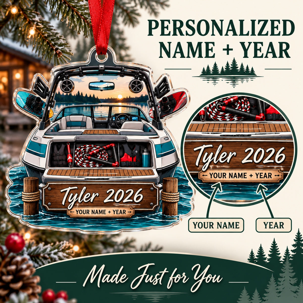 Personalized Wake Boat Weekend Acrylic Ornament — Personalization guide