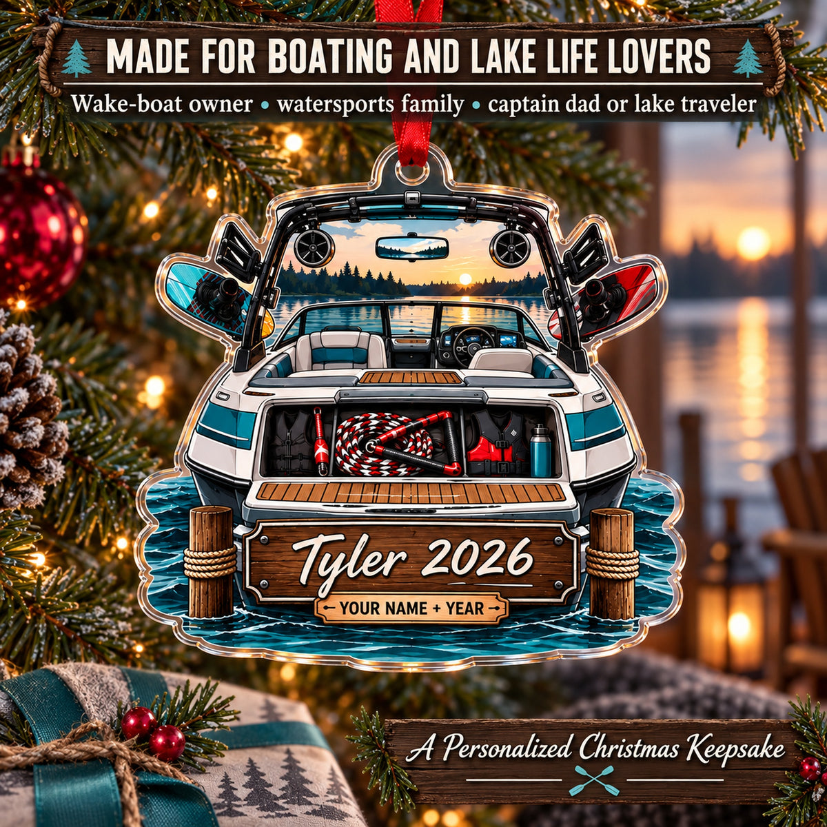 Personalized Wake Boat Weekend Acrylic Ornament — Size guide
