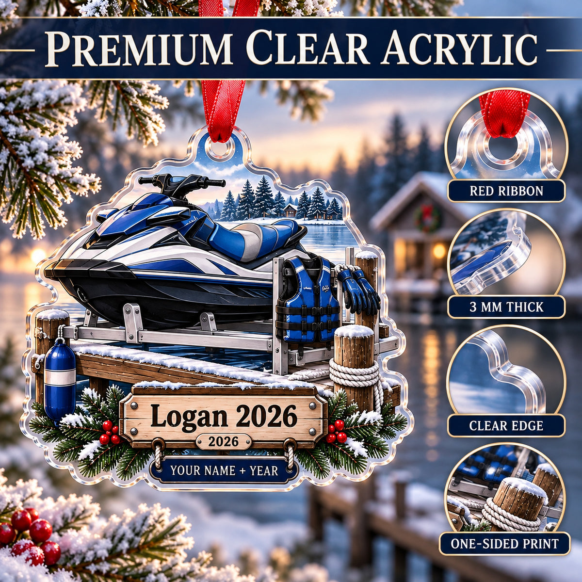 Personalized Personal Watercraft Keepsake Acrylic Ornament — Flat acrylic material