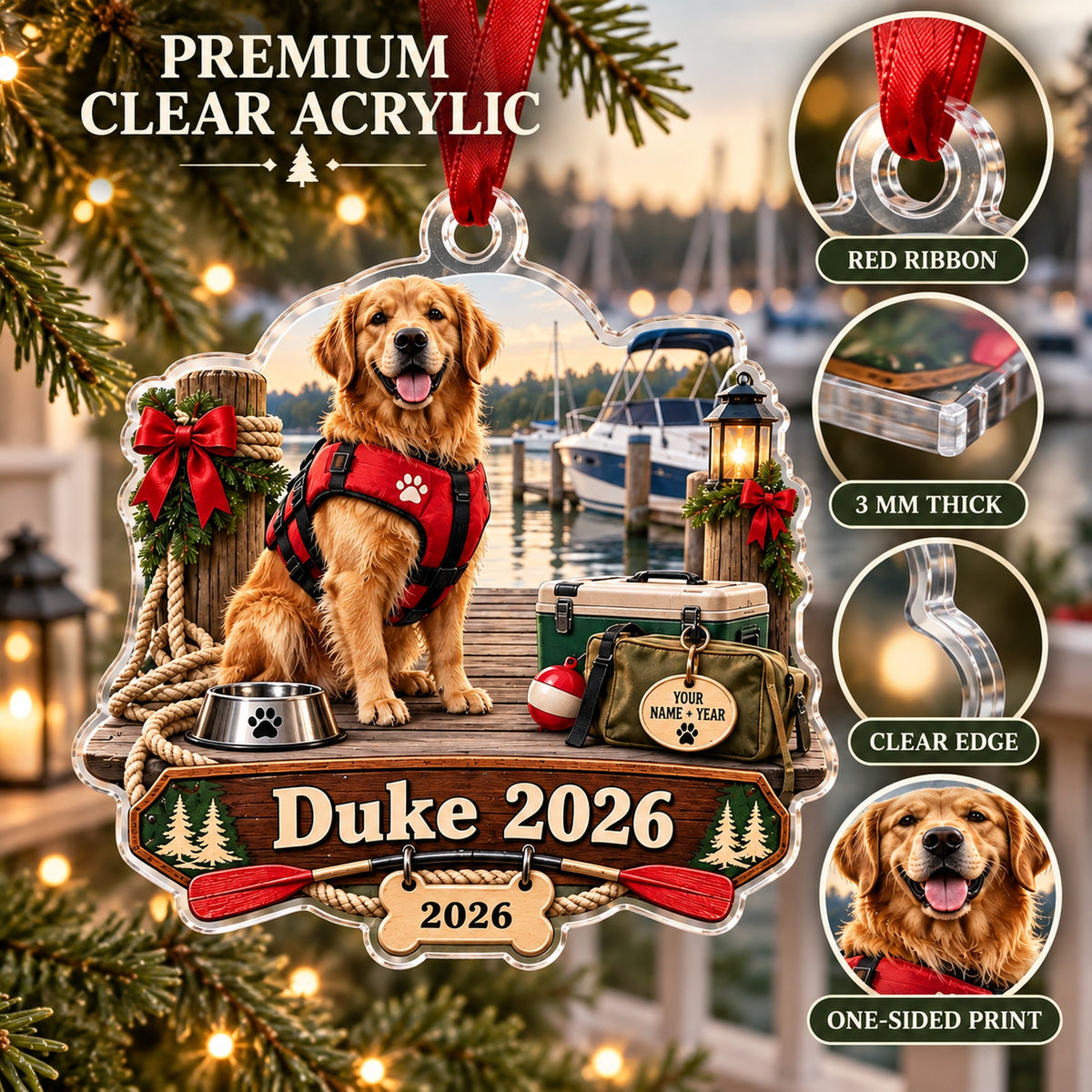 Personalized Boat Dog First Mate Acrylic Ornament — Flat acrylic material