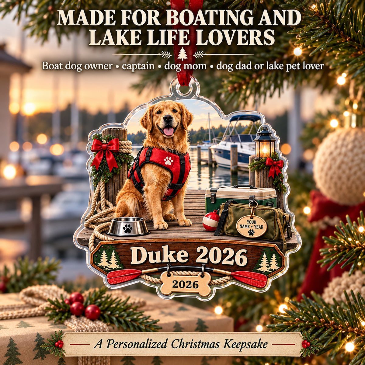 Personalized Boat Dog First Mate Acrylic Ornament — Size guide
