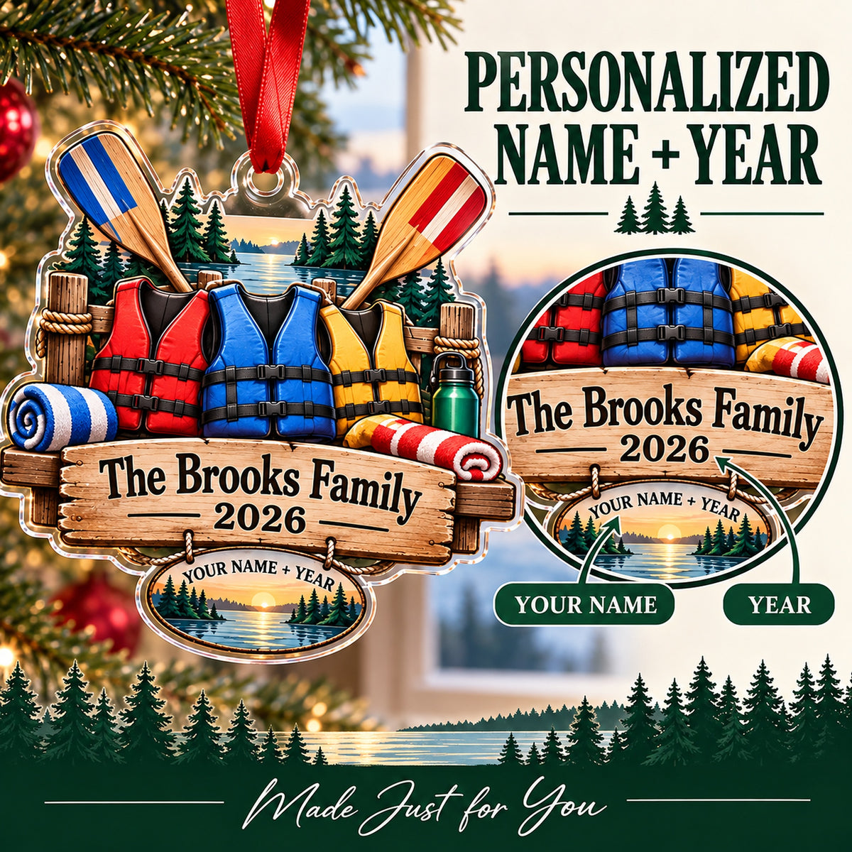 Personalized Family Lake Crew Acrylic Ornament — Personalization guide