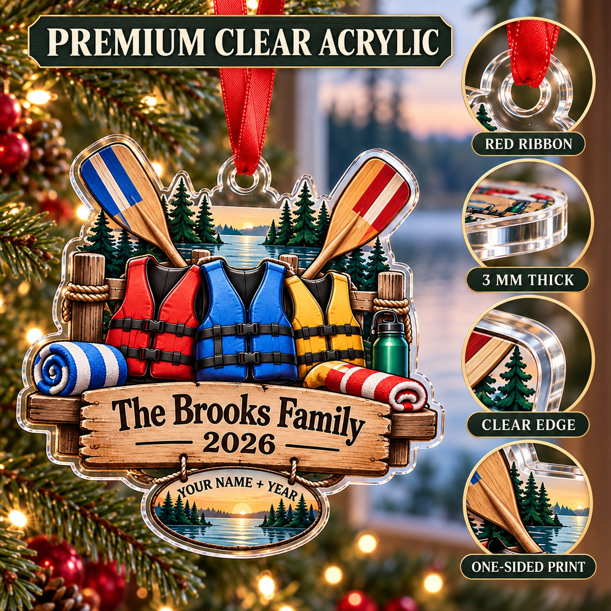 Personalized Family Lake Crew Acrylic Ornament — Flat acrylic material