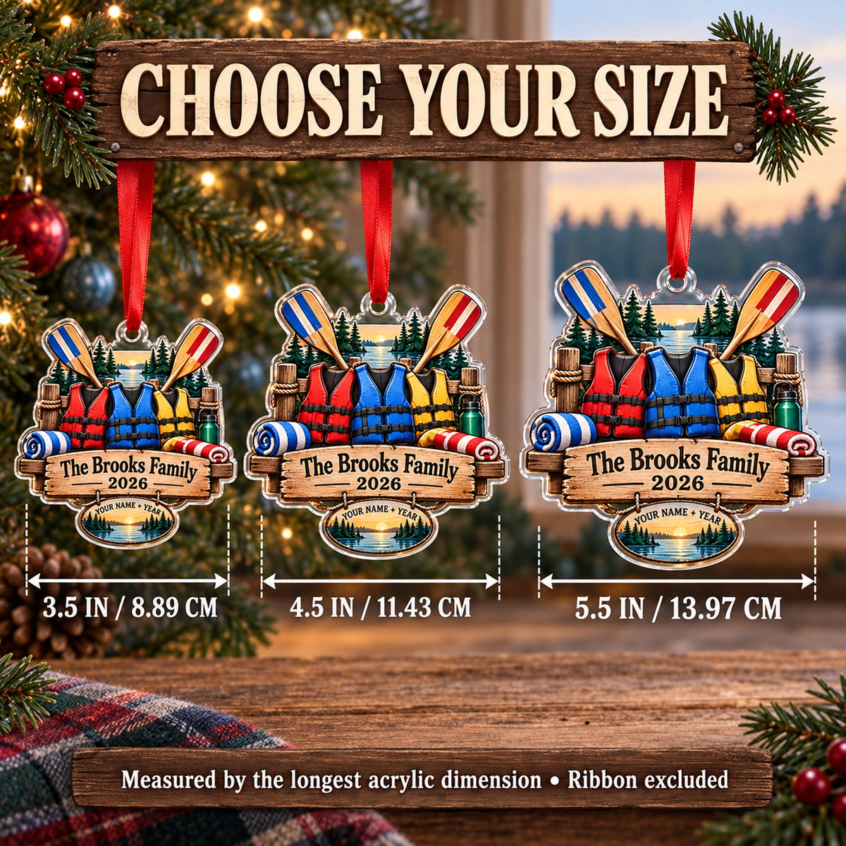 Personalized Family Lake Crew Acrylic Ornament — Personalization example