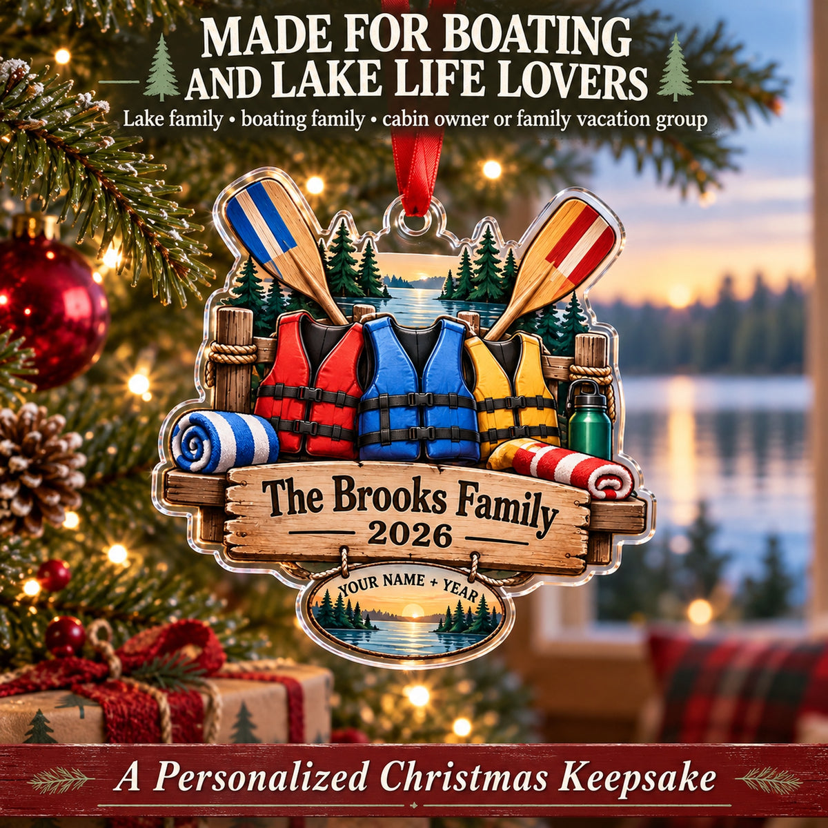 Personalized Family Lake Crew Acrylic Ornament — Size guide