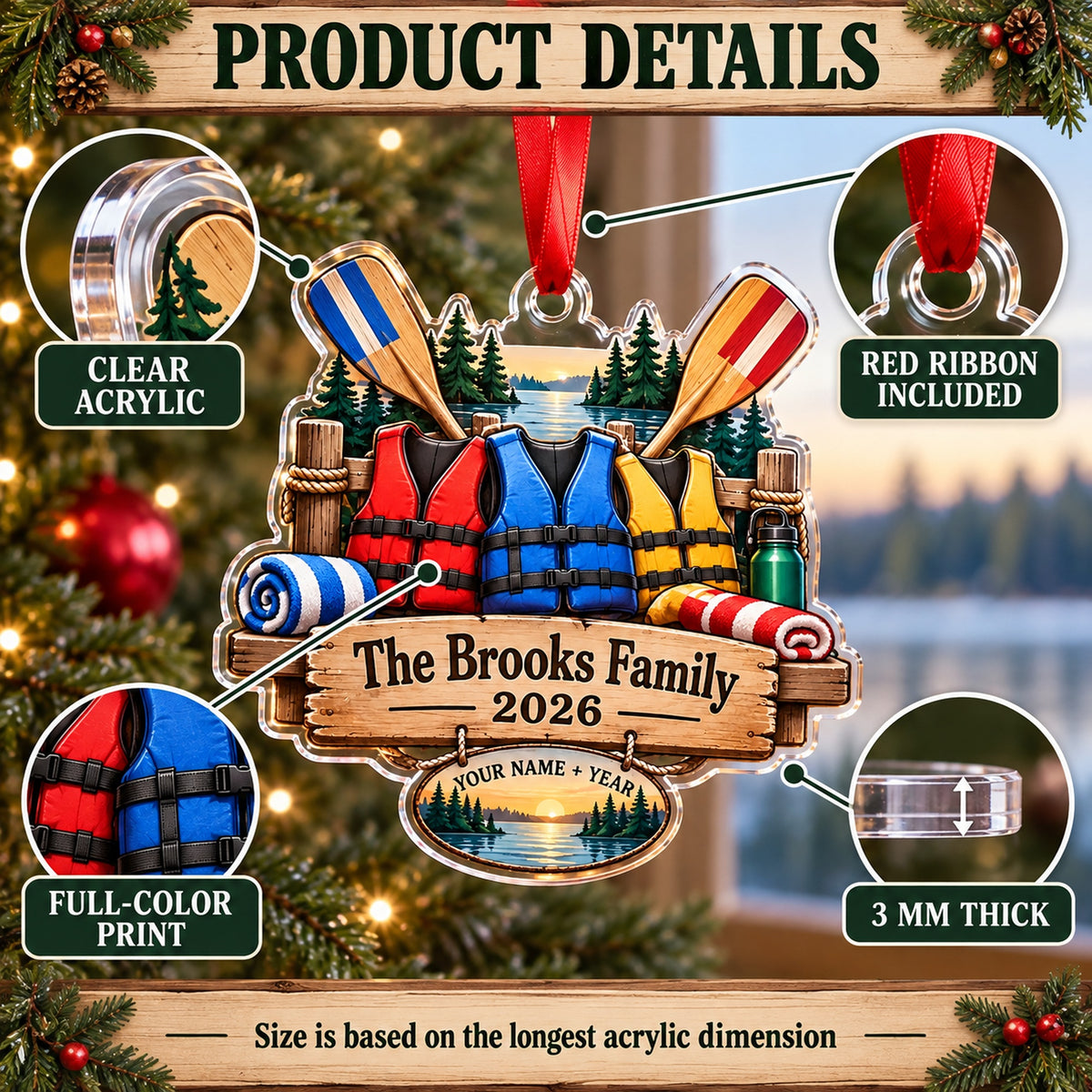 Personalized Family Lake Crew Acrylic Ornament — How to order