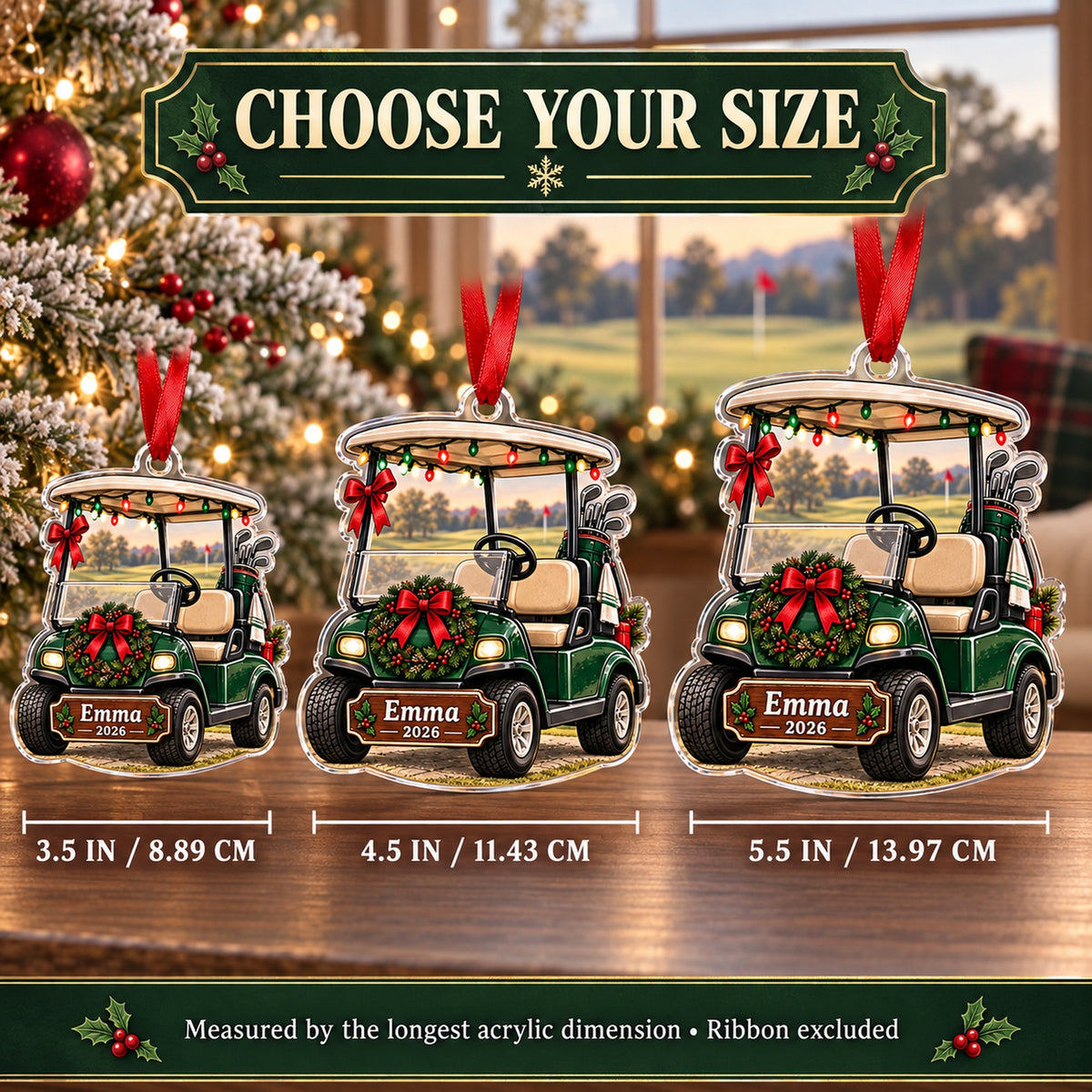 Personalized Christmas Golf Cart Acrylic Ornament — Personalization example