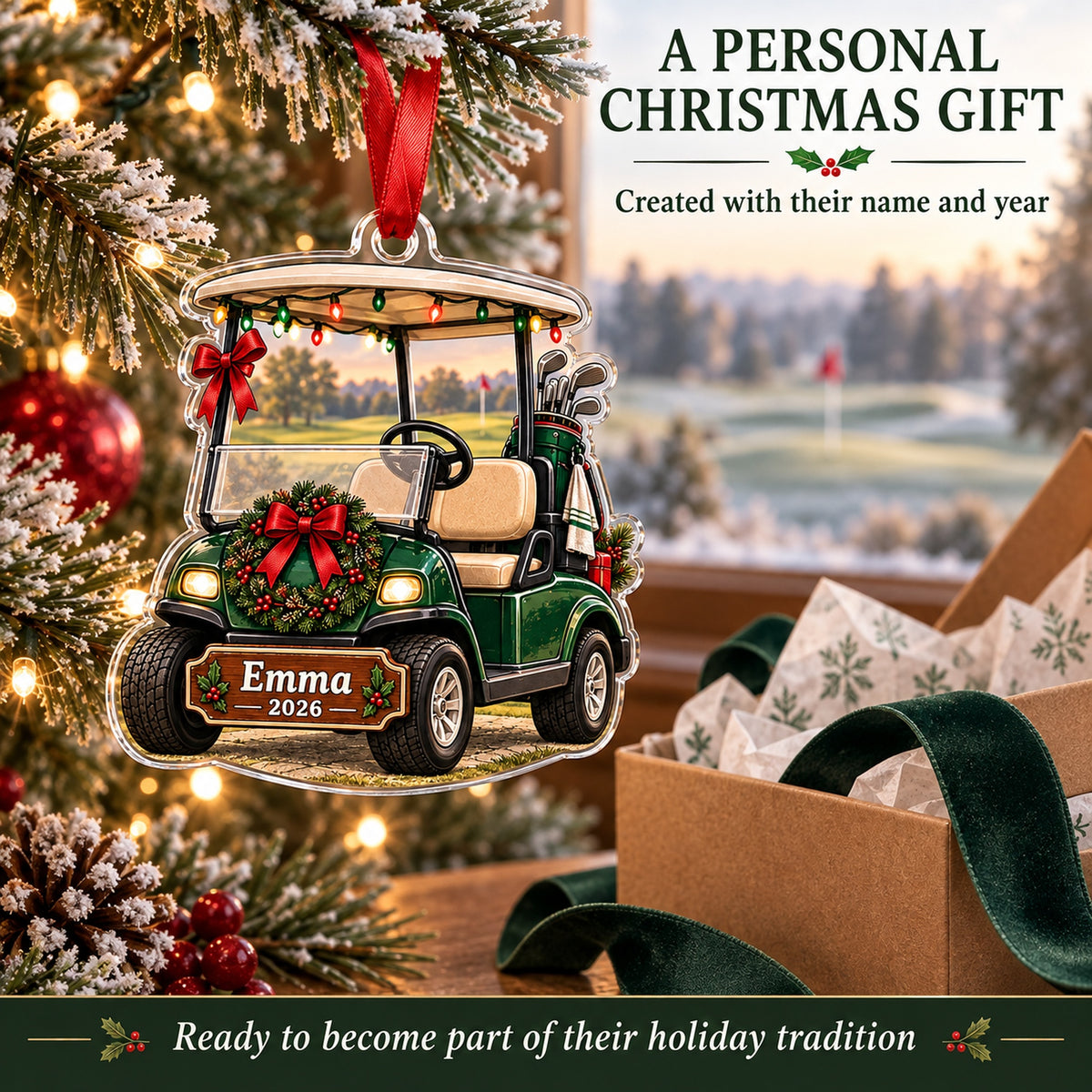 Personalized Christmas Golf Cart Acrylic Ornament — Gift inspiration