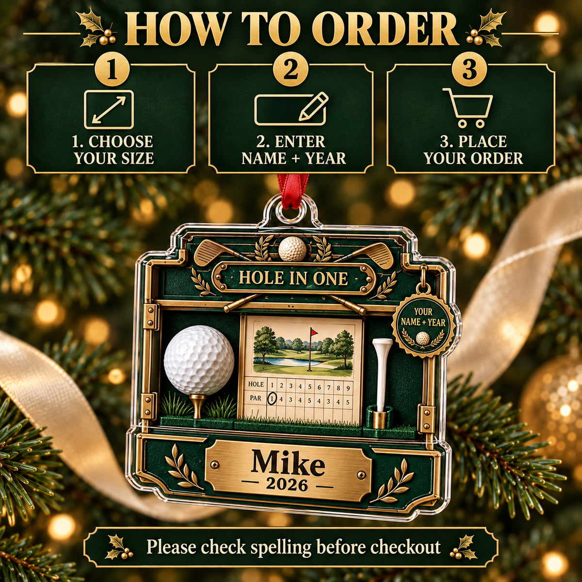 Personalized Hole in One Display Case Acrylic Ornament — Product details