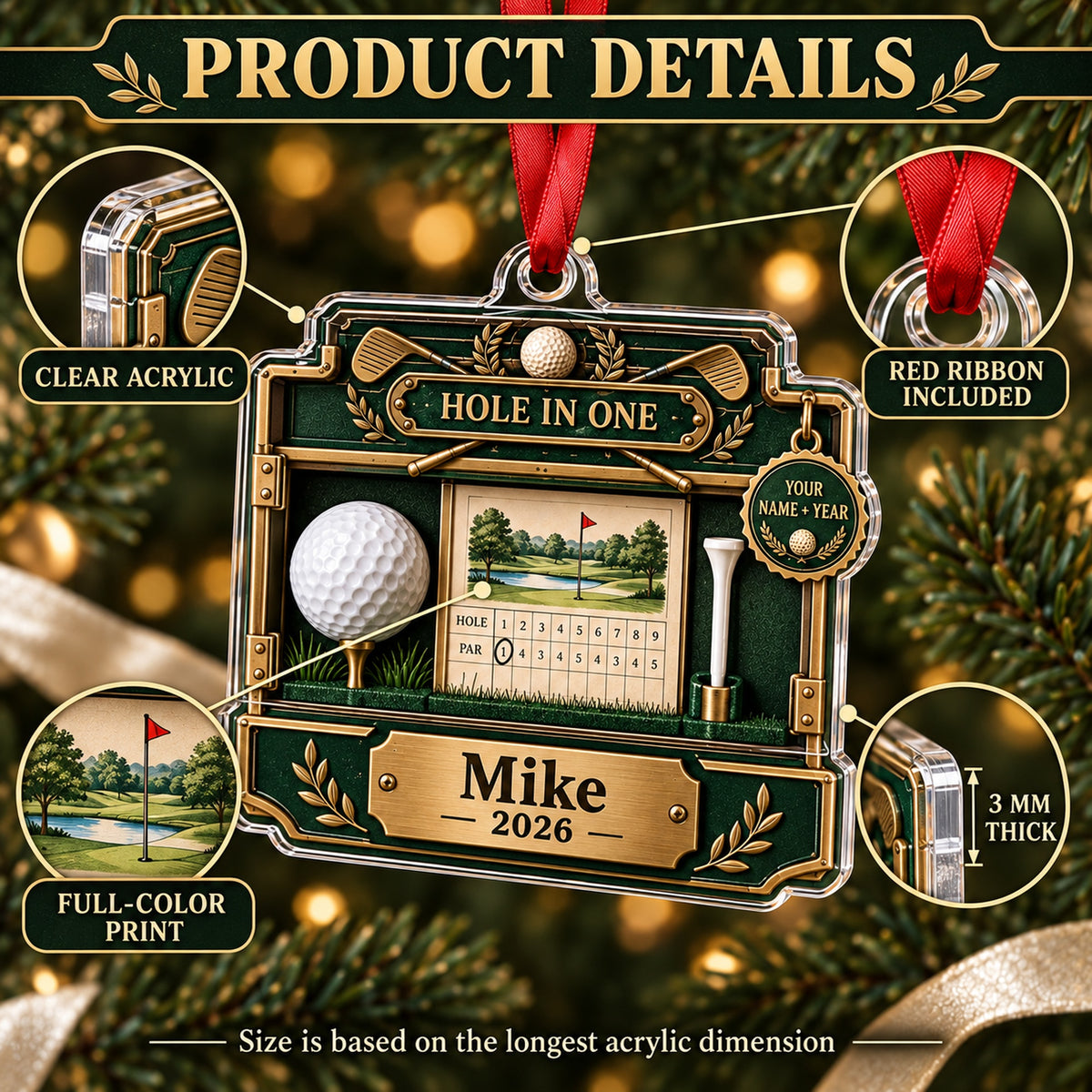 Personalized Hole in One Display Case Acrylic Ornament — How to order