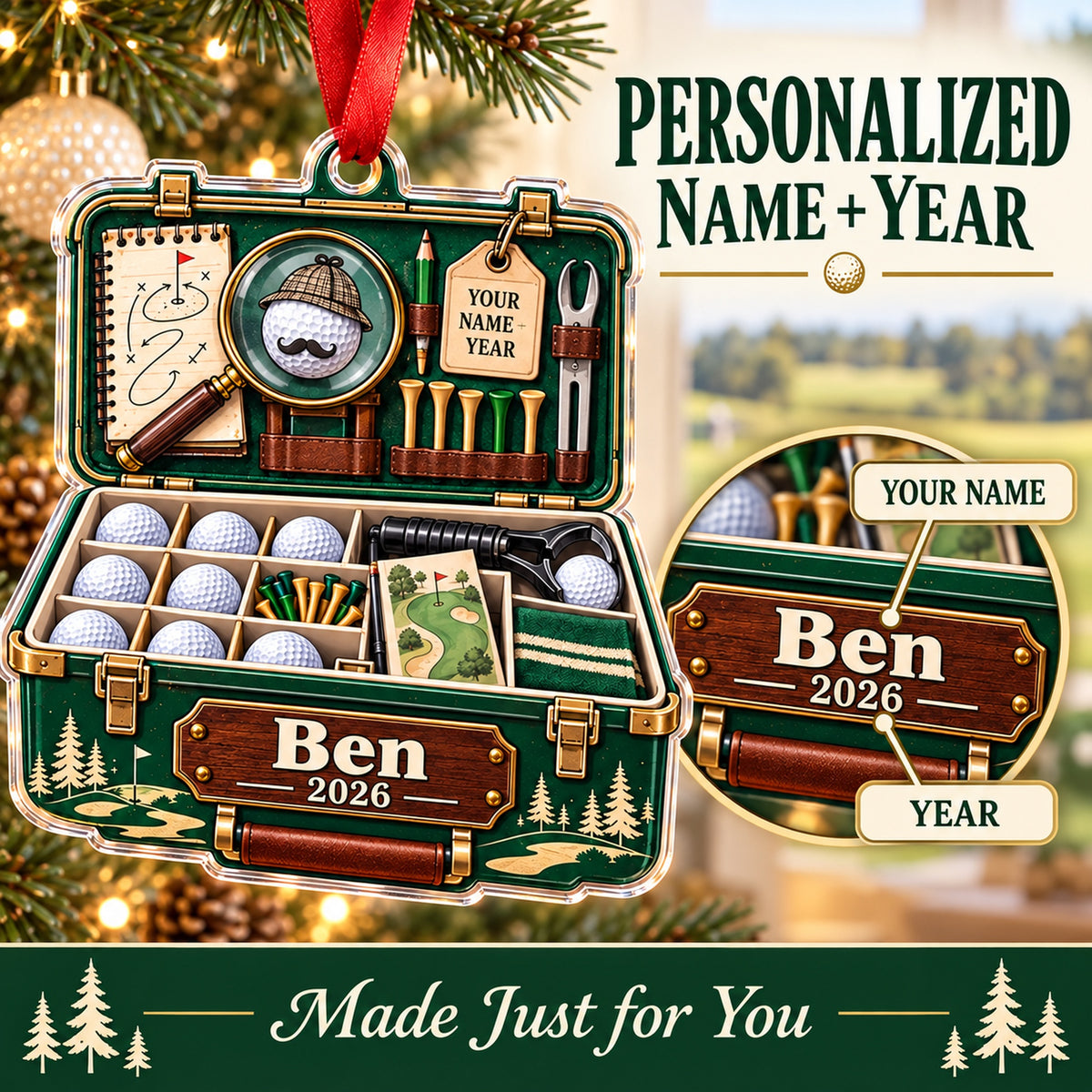 Personalized Lost Ball Detective Kit Acrylic Ornament — Personalization guide