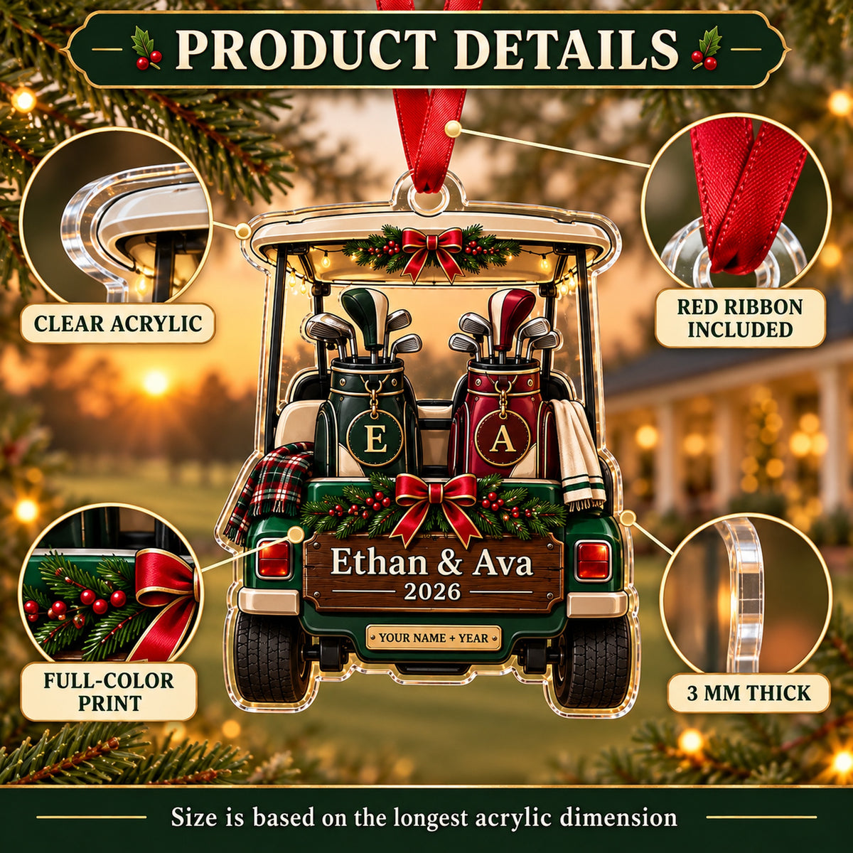 Personalized Golf Couple Cart Acrylic Ornament — How to order