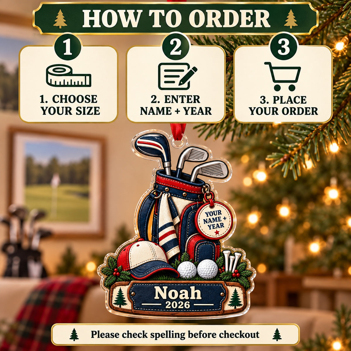 Personalized Junior Golfer Starter Bag Acrylic Ornament — Product details