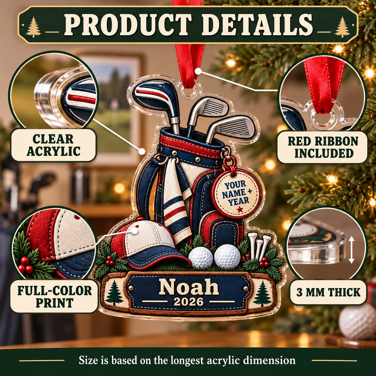 Personalized Junior Golfer Starter Bag Acrylic Ornament — How to order