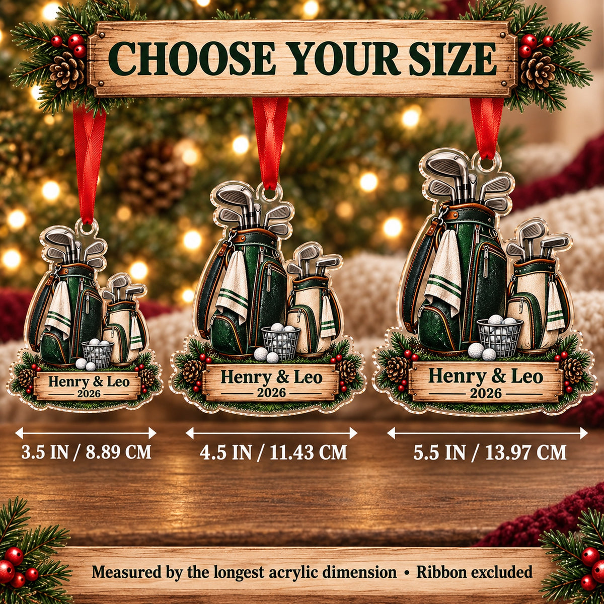 Personalized Grandpa and Grandkid Tee Time Acrylic Ornament — Personalization example