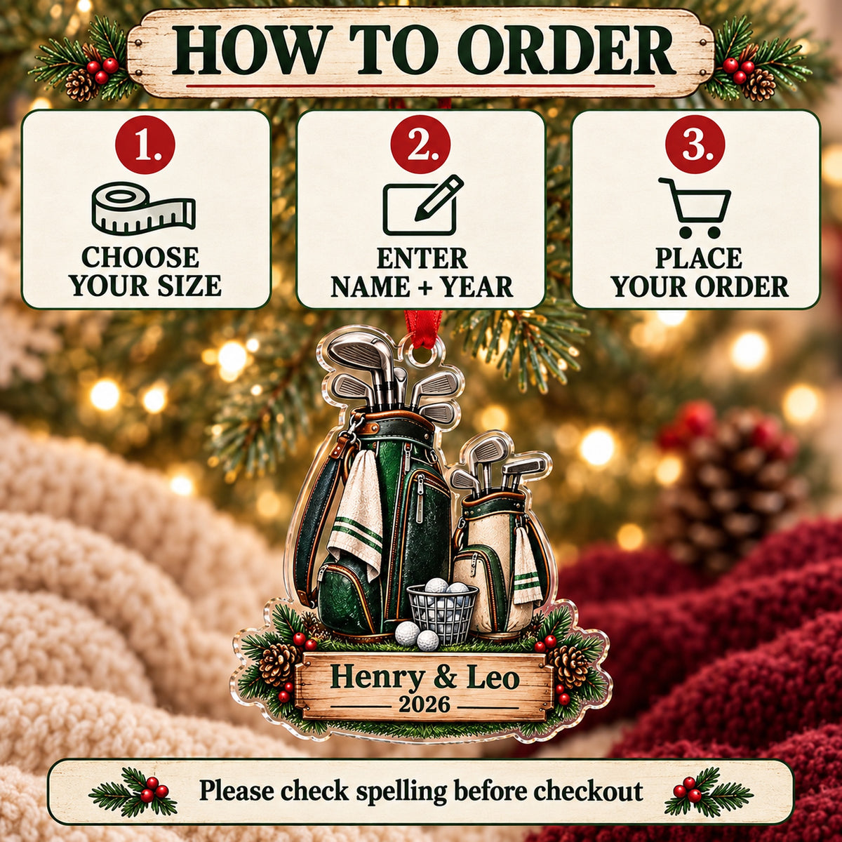 Personalized Grandpa and Grandkid Tee Time Acrylic Ornament — Product details