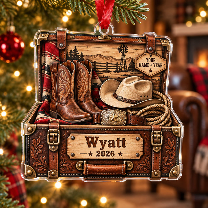 Personalized Cowboy Boots and Hat Trunk Acrylic Ornament — Main design