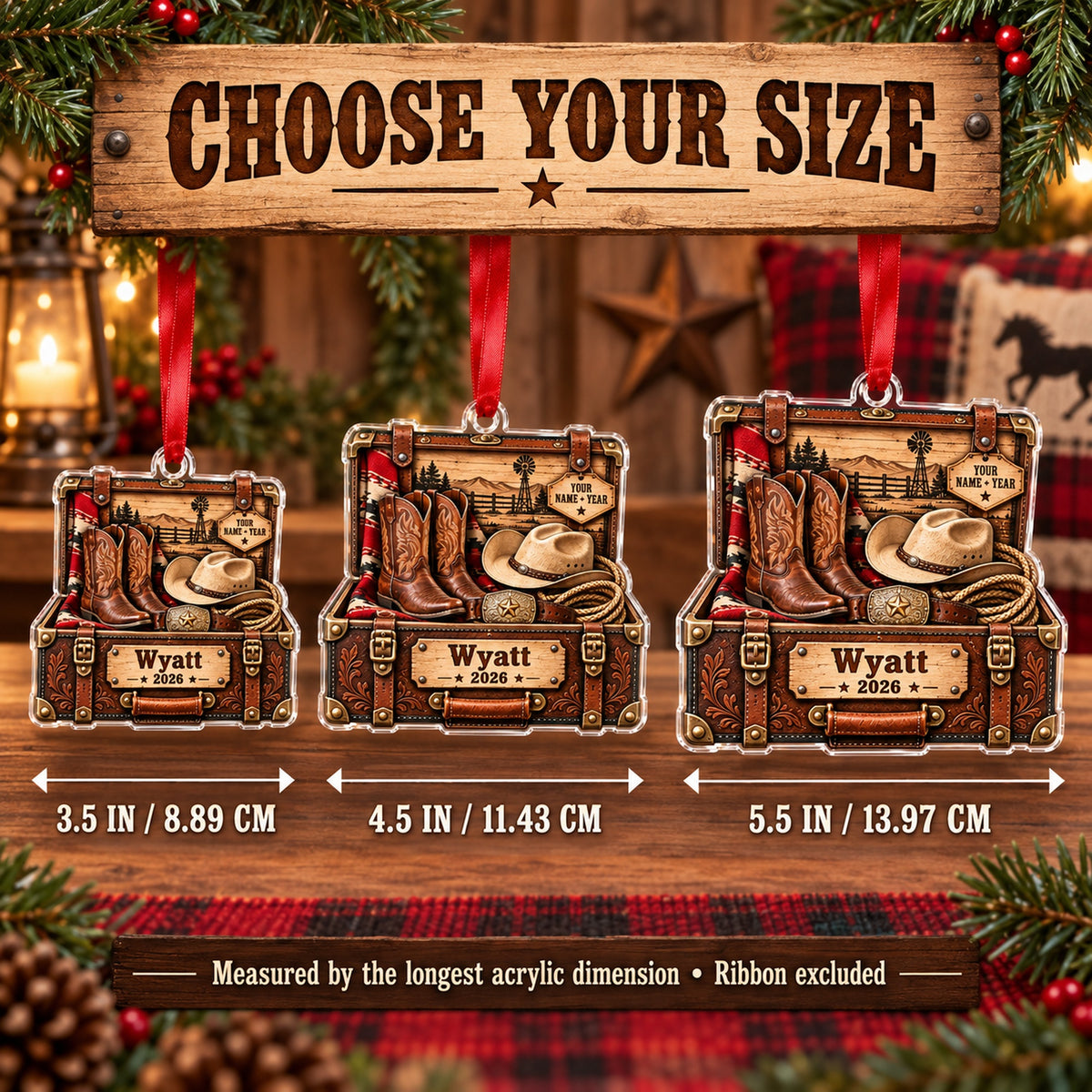 Personalized Cowboy Boots and Hat Trunk Acrylic Ornament — Personalization example