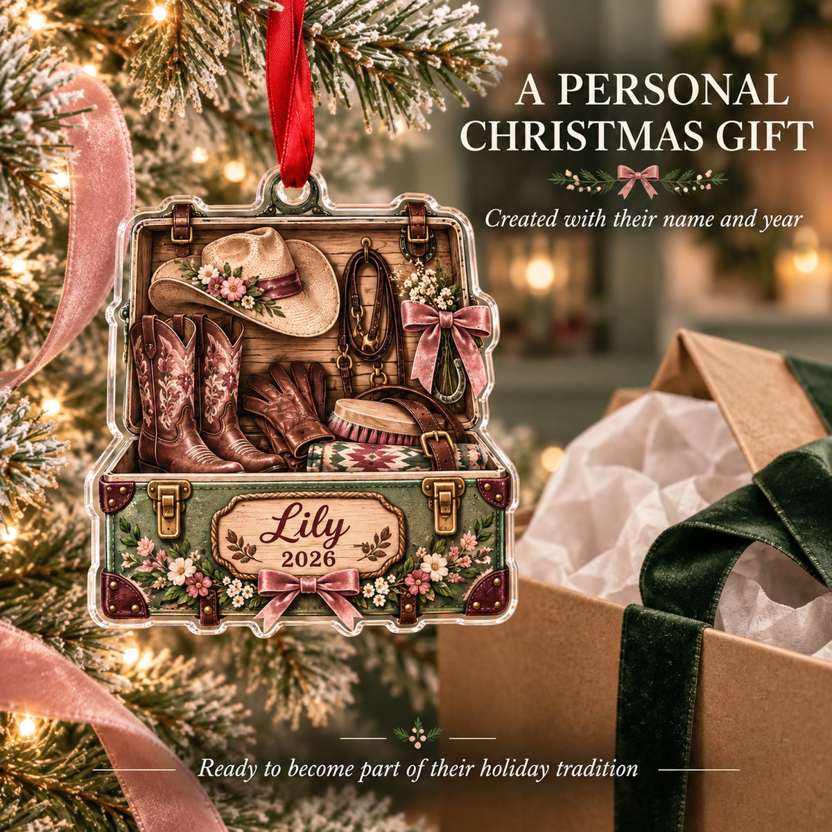 Personalized Cowgirl Pink Tack Box Acrylic Ornament — Gift inspiration