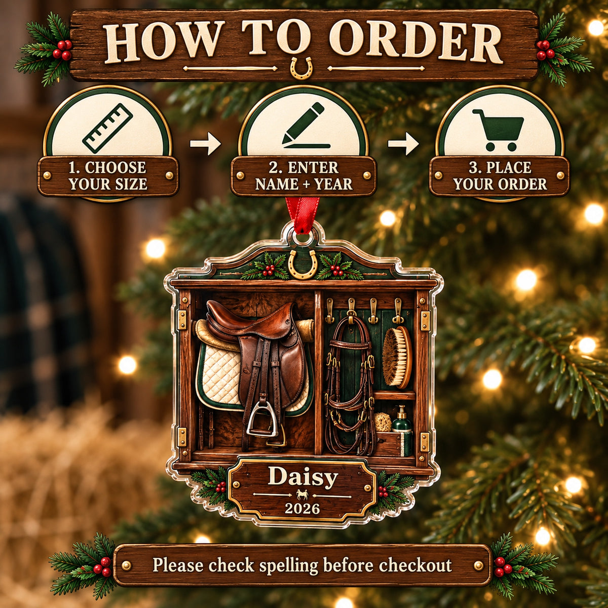 Personalized Horse Saddle Tack Room Acrylic Ornament — Product details