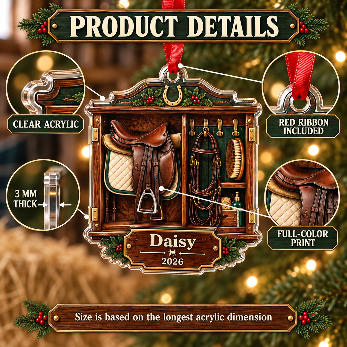Personalized Horse Saddle Tack Room Acrylic Ornament — How to order