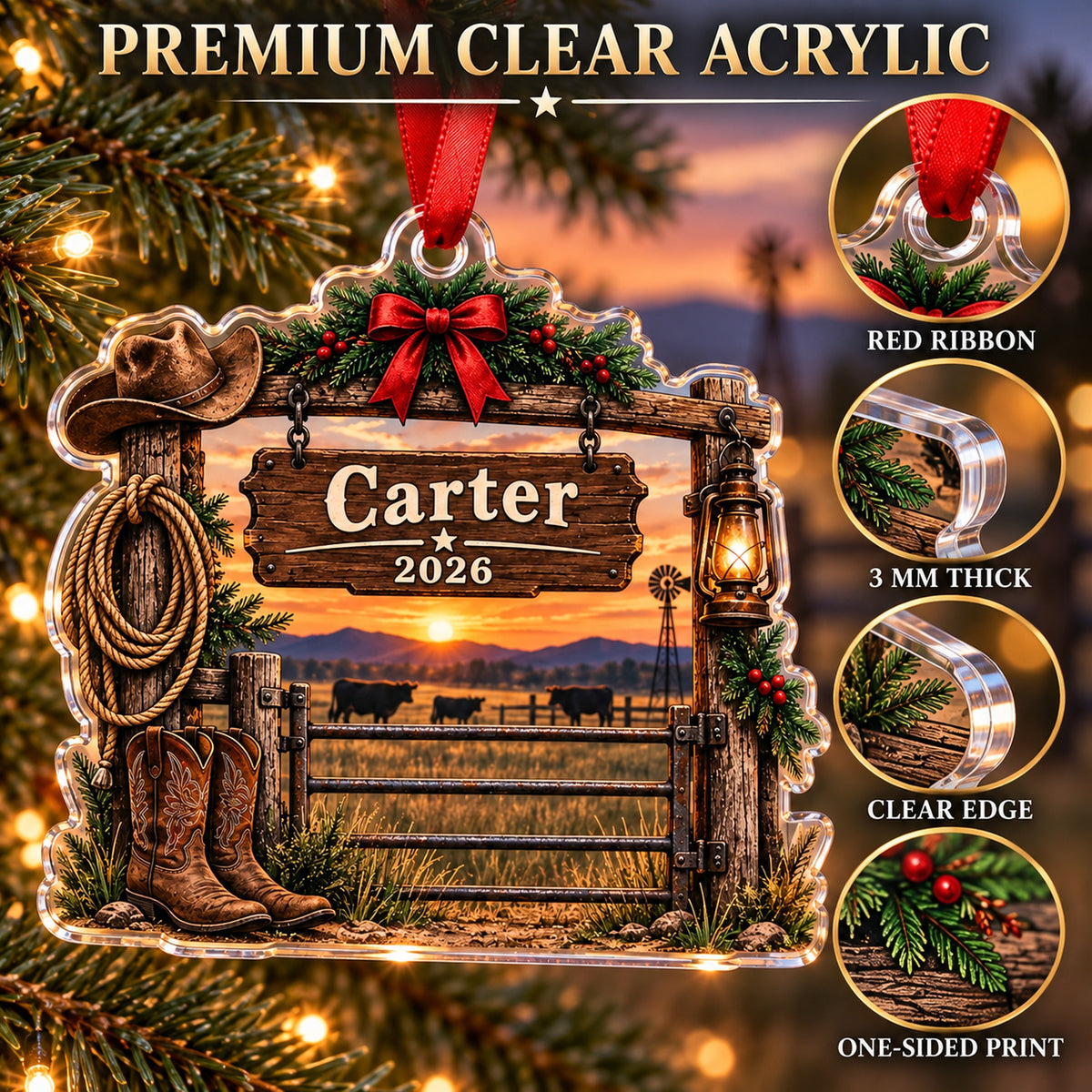 Personalized Cattle Ranch Gate Acrylic Ornament — Flat acrylic material