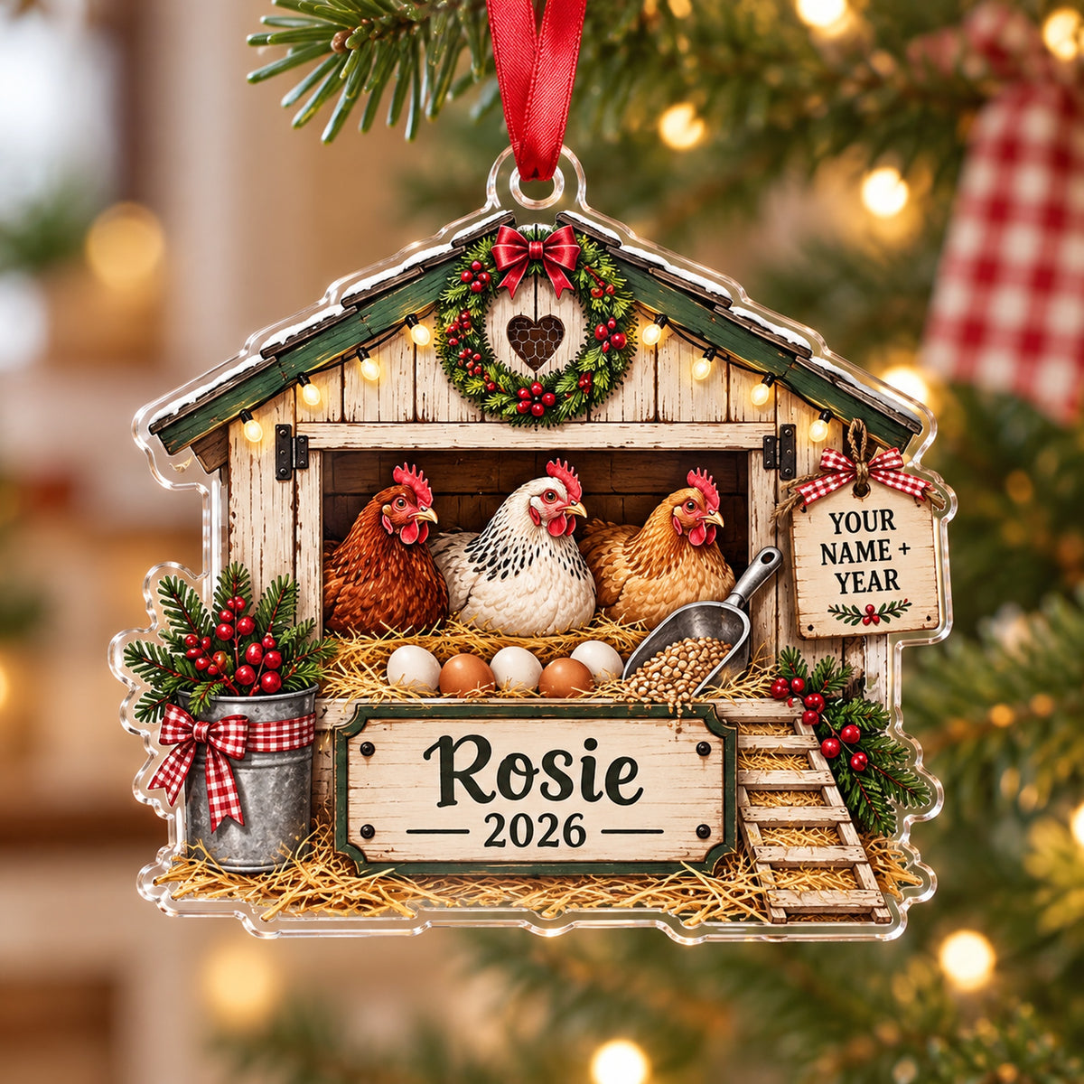 Personalized Chicken Coop Crate Acrylic Ornament — Main design