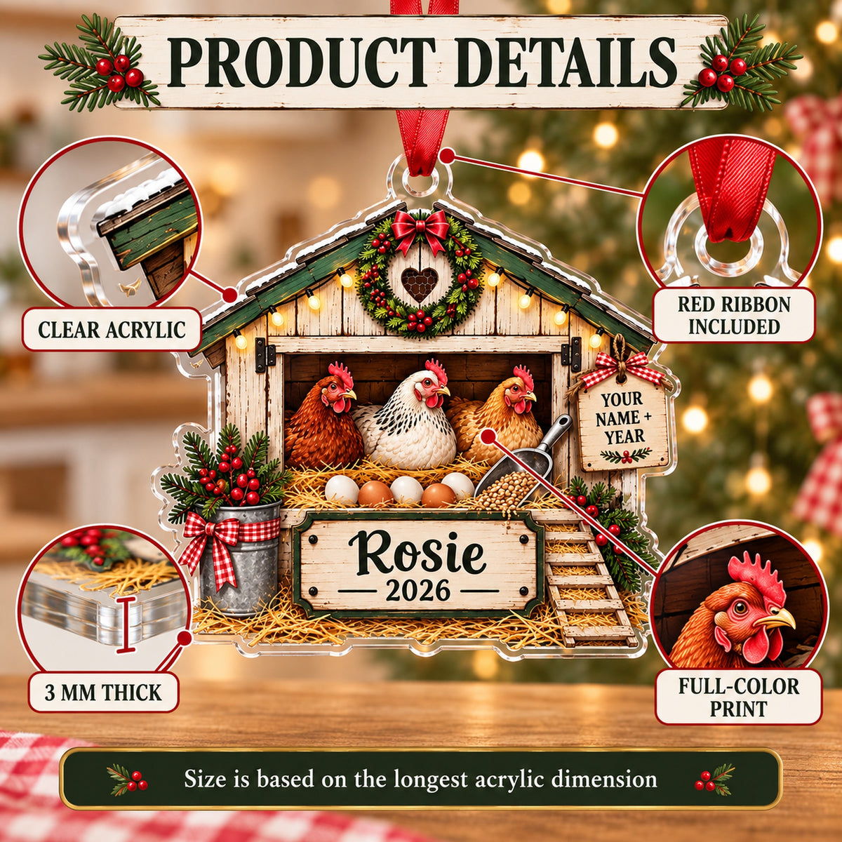 Personalized Chicken Coop Crate Acrylic Ornament — How to order