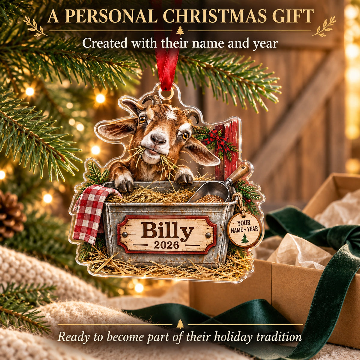 Personalized Goat Farm Feed Bin Acrylic Ornament — Gift inspiration