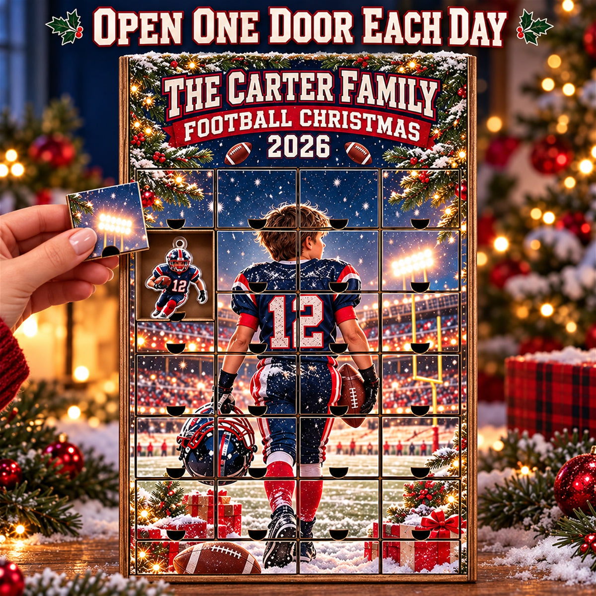 Personalized Football Family Advent Calendar with 24 Photo Ornaments