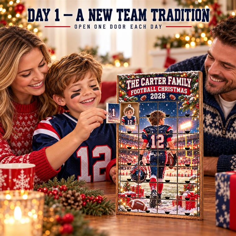 Personalized Football Family Advent Calendar with 24 Photo Ornaments