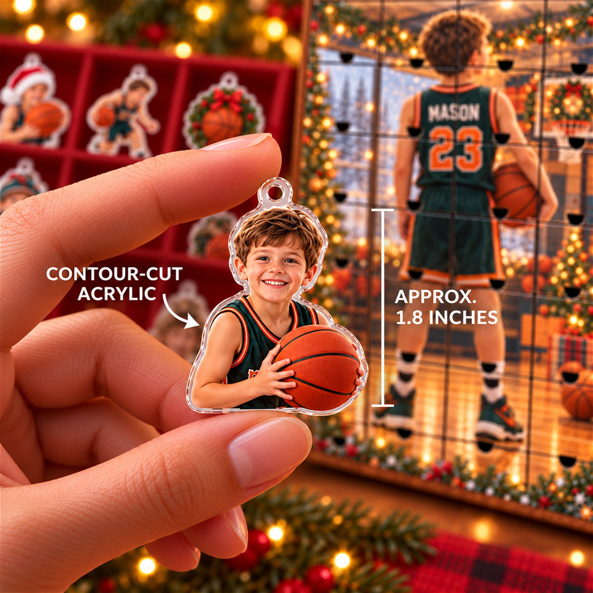 Personalized Basketball Player Advent Calendar with 24 Photo Ornaments