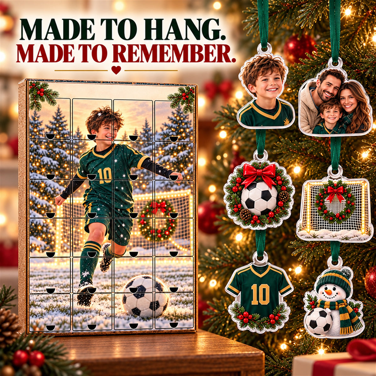 Personalized Soccer Family Advent Calendar with 24 Photo Ornaments