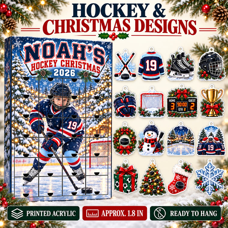 Personalized Ice Hockey Player Advent Calendar with 24 Photo Ornaments
