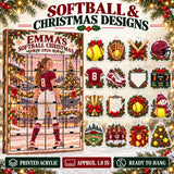 Personalized Softball Player Advent Calendar with 24 Photo Ornaments