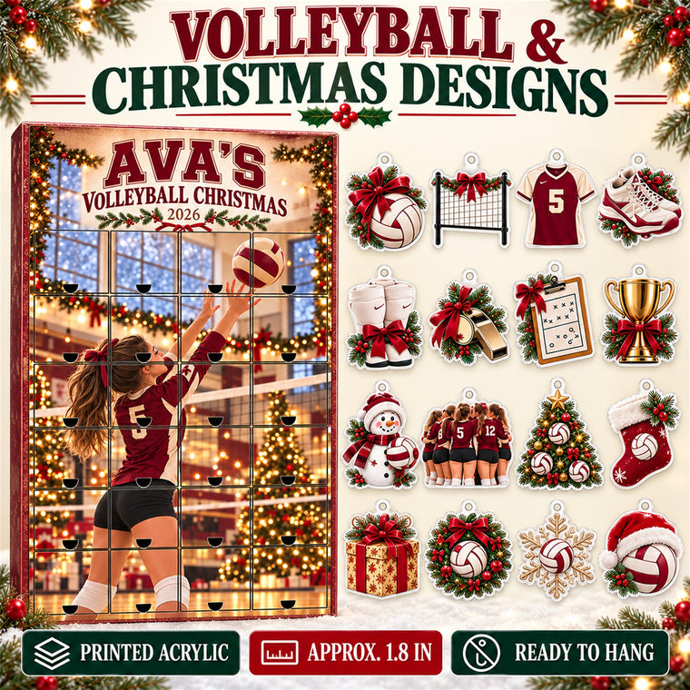 Personalized Volleyball Player Advent Calendar with 24 Photo Ornaments