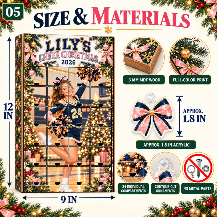 Personalized Cheerleading Team Advent Calendar with 24 Photo Ornaments