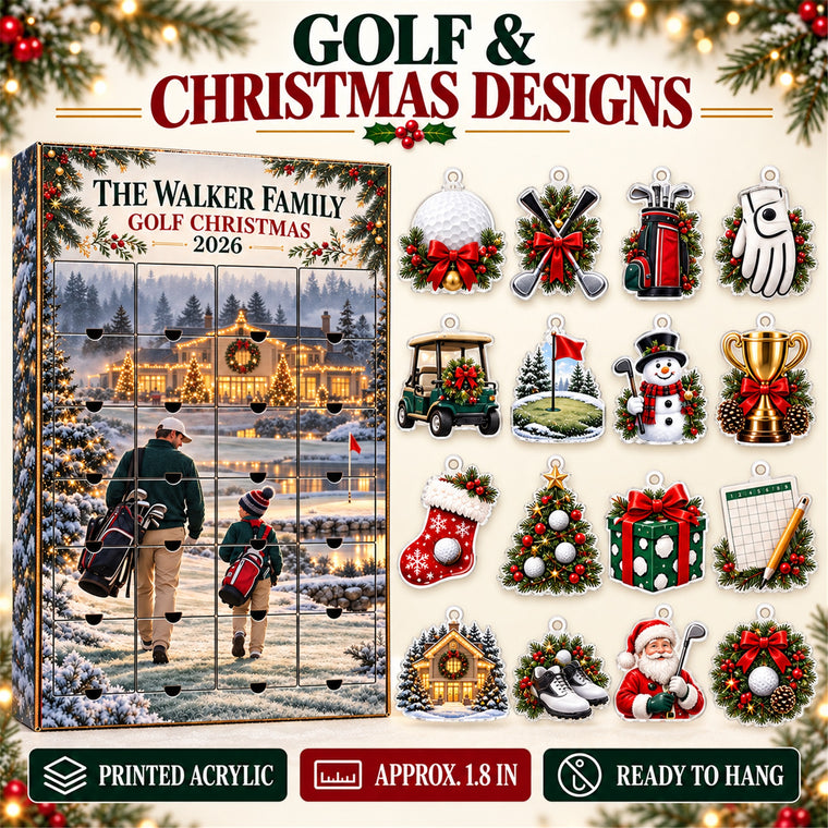 Personalized Golf Family Advent Calendar with 24 Photo Ornaments