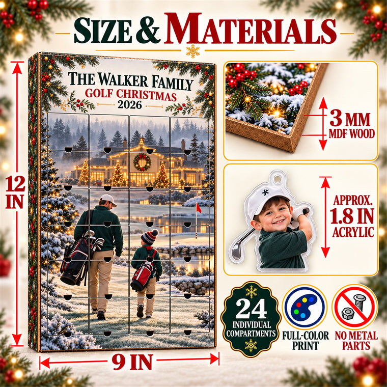 Personalized Golf Family Advent Calendar with 24 Photo Ornaments