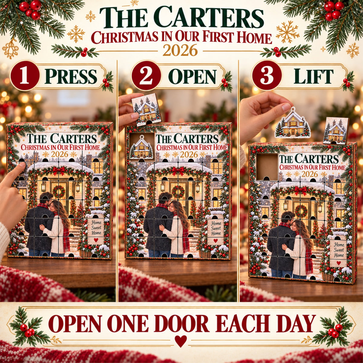 Personalized Christmas In Our First Home Advent Calendar with 24 Photo Ornaments