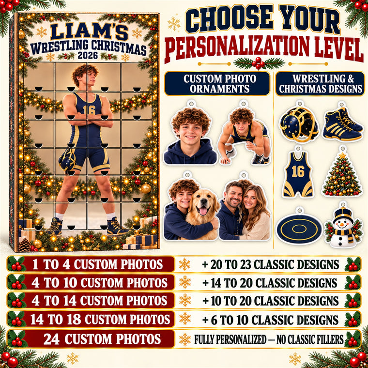 Personalized Wrestling Athlete Advent Calendar with 24 Photo Ornaments