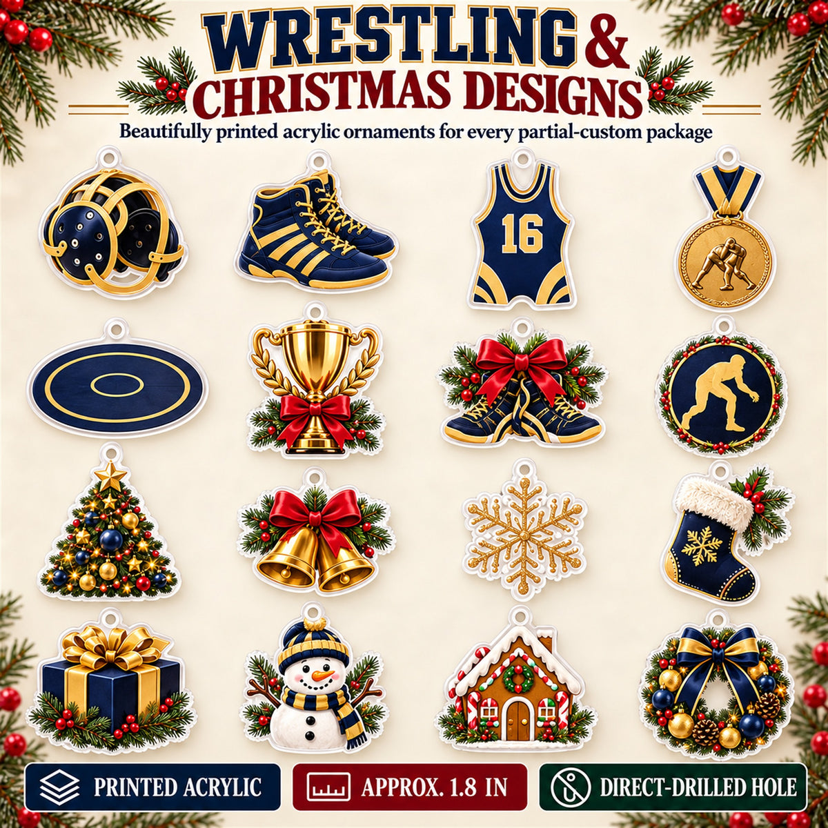 Personalized Wrestling Athlete Advent Calendar with 24 Photo Ornaments