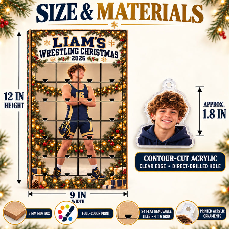 Personalized Wrestling Athlete Advent Calendar with 24 Photo Ornaments