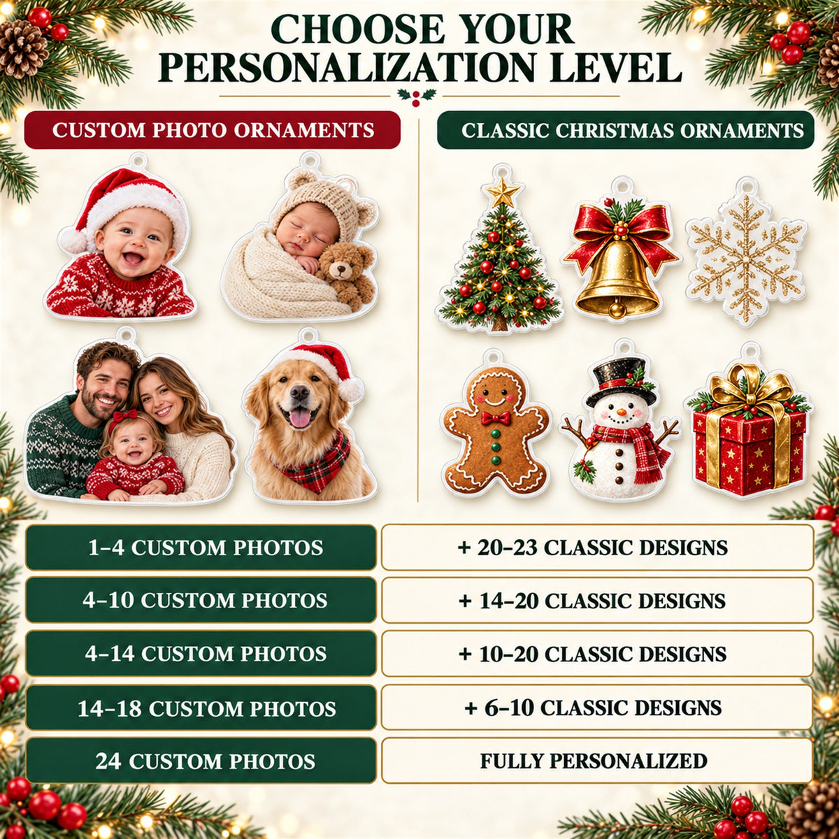 Personalized Baby's First Christmas Photo Advent Calendar with 24 Photo Ornaments